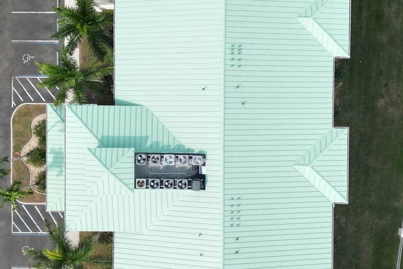 Aerial view of a metal roof replacement, Port Charlotte, FL